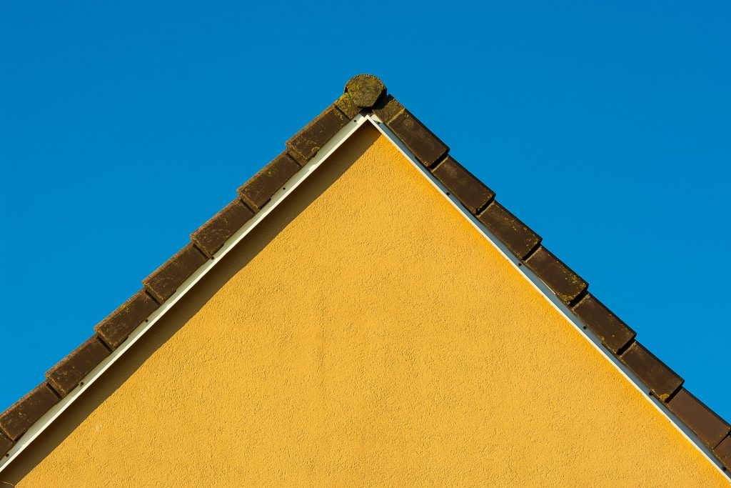gable roof with moss