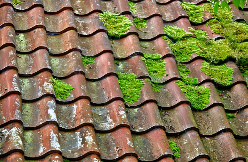 moss on roof tiles